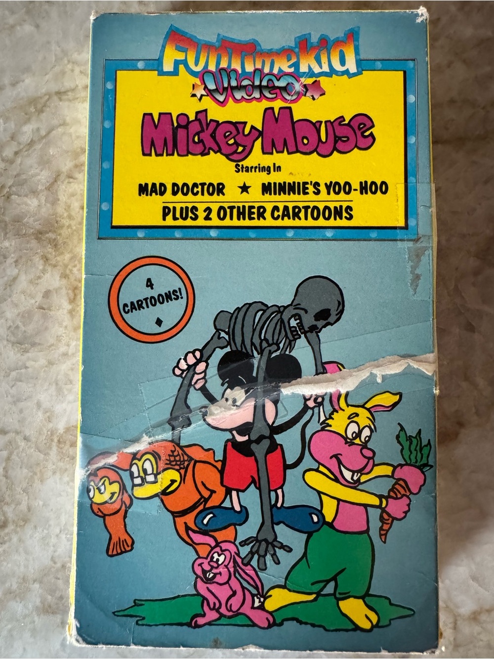 Disney Mickey Mouse Vintage-Style Blue Yellow Pink Cartoon VHS Cover